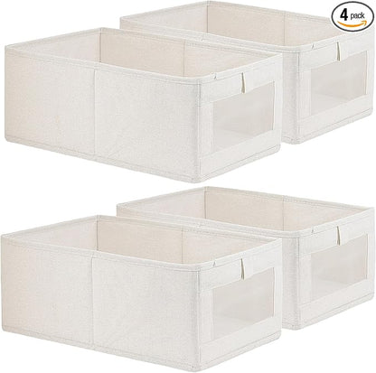 Fordonral 4 Pack Linen Storage Bins, Storage Containers for Organizing Clothing, Jeans, Toys, Books, Shelves, Closet, Wardrobe - Closet Organizers and Storage, Large Storage Boxes Baskets with Window