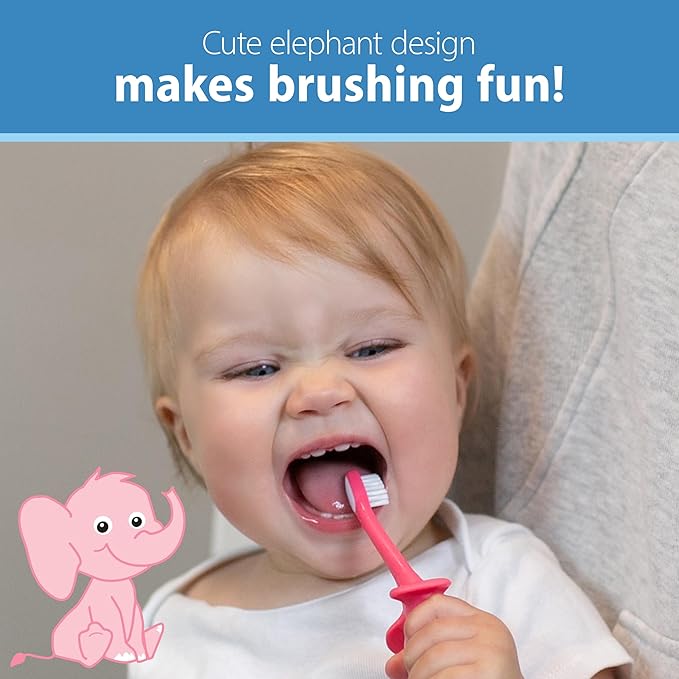 Dr. Brown's Infant-to-Toddler Training Toothbrush, Soft for Baby's First Teeth, Pink Elephant, 0-3 Years (Colors/Styles May Vary)