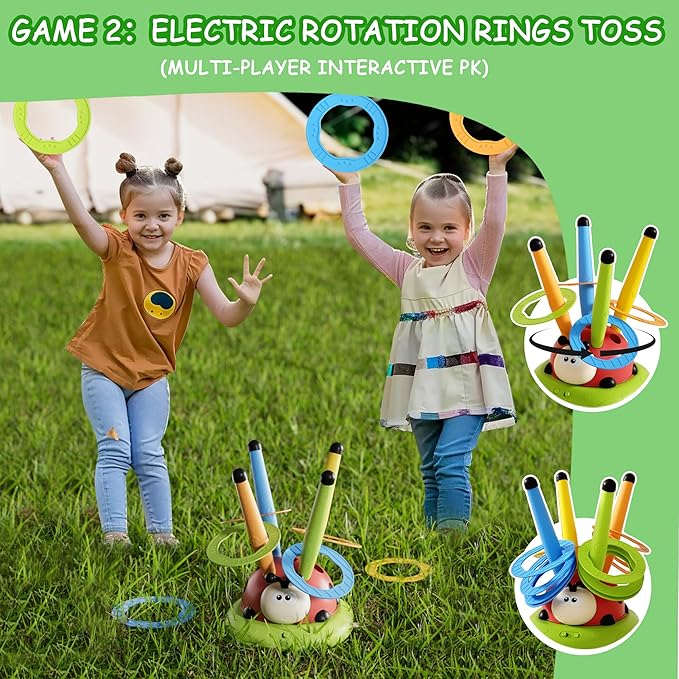 5 in 1 Musical Jump Toys, Toss Ring Game Stomping Launch Rocket Launcher for Kids, Obstacle Avoidance & Jump Squating Toy Games Remote Control Outdoor & Indoor Toys for Ages 4-8 8-13