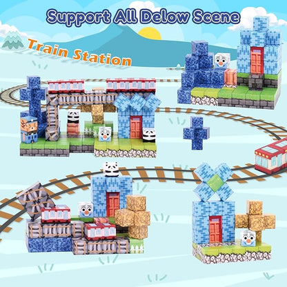 Ludmila 100PCS Magnetic Building Blocks, Montessori STEM Toys for Toddlers, Build 3D Magnetic Train Station Set, Sensory Construction Kit for Boys & Girls, for Ages 3-12 Birthday