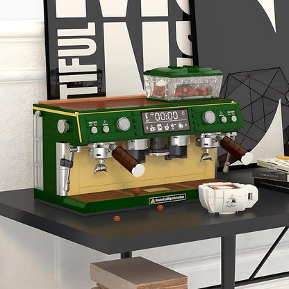 Espresso Double-Head Coffee Maker Model Micro Bricks Building Blocks Set Unique Gifts for Coffee Lover Kids Adults 928 Pieces