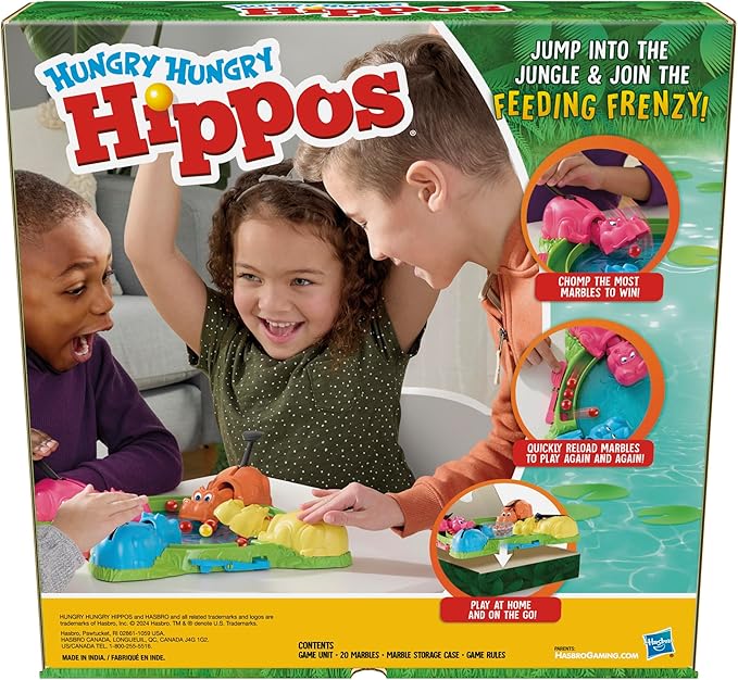 Hungry Hungry Hippos Game for Preschoolers | Instant Marble Relaunch, Easy Set-Up & Storage| Ages 4 and Up | 2 to 4 Players | Kids Games
