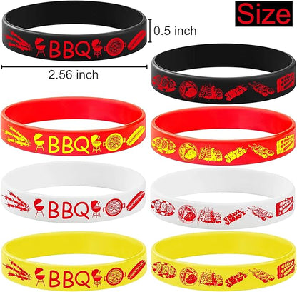 24PCS BBQ Rubber Bracelets Party Favors -Barbeque Themed Silicone Wristbands Party Supplies Decorations Hot Dog Birthday Baby Shower Party