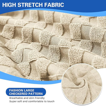 MAXIJIN Recliner Cover Slipcovers for Living Room 4 Pieces Stretch Jacquard Recliner Chair Cover Soft Fitted Recliner Protector with Elastic Bottom for Kids, Pets (Recliner, Light Beige)