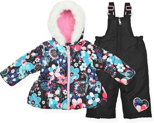 Arctic Quest Little Girls Bib Snow Pants and Ski Jacket Water-Resistant Snowsuit For Kids Winter Jacket For Girls