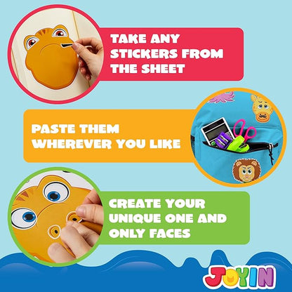 JOYIN 90 PCS 9.8”x6.7 Make-a-face Sticker Sheets Make Your Own Animal Mix and Match Sticker Sheets with Safaris, Sea and Fantasy Animals Kids Party Favor Supplies Craft