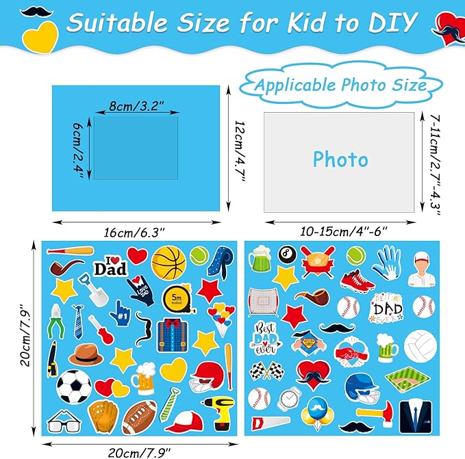 chiazllta 30 Packs Fathers Day Craft Kits for Kids Father's Picture Frame DIY Craft Art Father’s Day Party Decoration Favor Home Classroom Game Activities