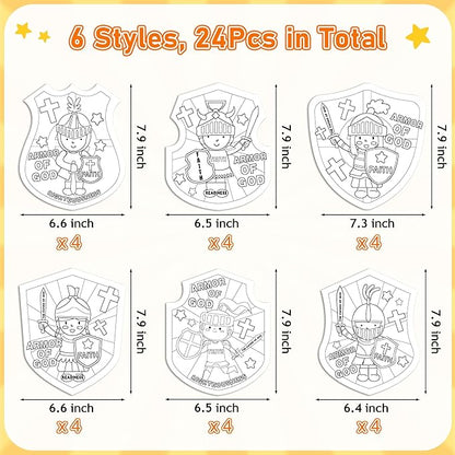 Dvbonike 24Pcs Sunday School Crafts for Kids Color Your Own Armor of God Craft Kit Religious Christian Coloring Card Soldier with Shield and Sword Drawing Party Gifts VBS Home Classroom Decor Supplies