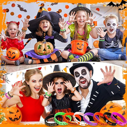 JUNEBRUSHS Halloween Party Favors, 24pcs Halloween Silicone Bracelets Rubber Wristbands for Halloween Party Decorations Trick or Treat Goodie Bag Stuffers Fillers Accessories Supplies(8 Designs)