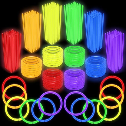 Play22 100pk Ultra Bright Glow Sticks Bulk Party Favors - 8" Premium Glow in the Dark Party Supplies, Neon, Easter, Halloween Party Decorations Glow Necklaces and Bracelets for Kids or Adults