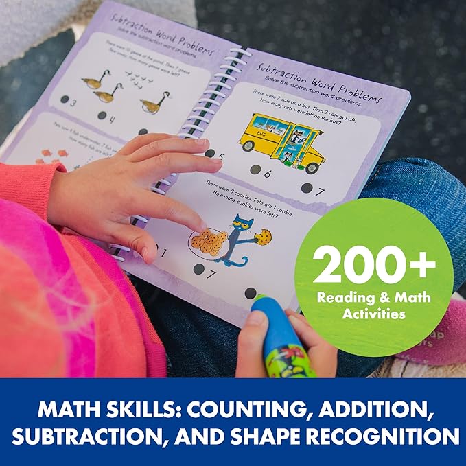 Educational Insights Hot Dots Pete The Cat Kindergarten Reading & Math Workbook, Includes 200 Activites, Reading Games for Kids Ages 5+