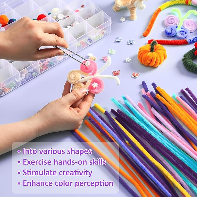 POIKSHARK 1500 PCS 30 Colors Quality Pipe Cleaners Bulk, Thick Pipe Cleaners Craft for DIY Craft Projects, Multicolored Limpia Pipas for Art Supplies & Materials, Rainbow Chenille Stems(12inch*6mm)