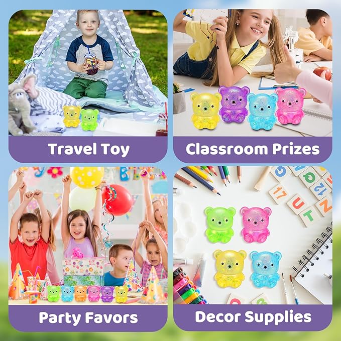 24 Pack Bear Stress Squishy Ball，Fidget Taba Squishy Toys for Kids ，Sugar Filled Gummy Stress Cube, Bear Toys Squeeze Balls for Party Favors, Classroom Prizes ,Goodie Bags Stuffer