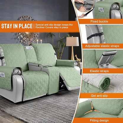VANSOFY Loveseat Recliner Cover with Console 100% Waterproof Sofa Slipcovers Non-Slip Reclining Couch Cover Split Sofa Covers Furniture Protector for Pets, Dogs(Light Green)