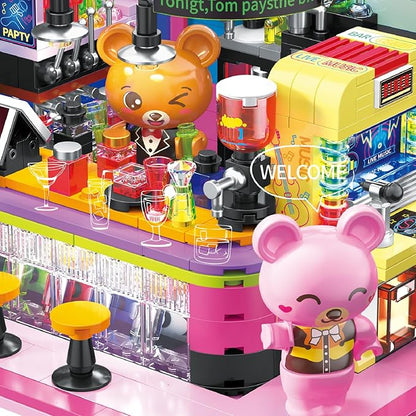 Friends House Building Block Set, Bear Club Business City View Small Brick Model, Mini Construction Toy, Hobbies Christmas Birthday Gift for Teens Children Kids Boys Girls 6+, 602pcs