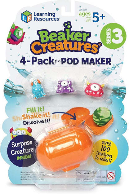 Learning Resources Beaker Creatures Series 3, Pod Maker 4 Pack, Homeschool, DIY Reactor Pods, Science Exploration Toy, STEM, Ages 5+