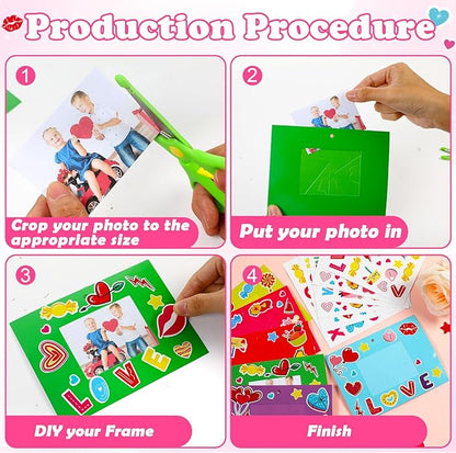 Qyeahkj 48 Sets Valentines Day Picture Frame Craft Kits with Easel Valentine 's Day Craft Arts for Kids with Heart Stickers Valentines DIY Photo Frame for Fun Home Class Kindergarten Party Activity