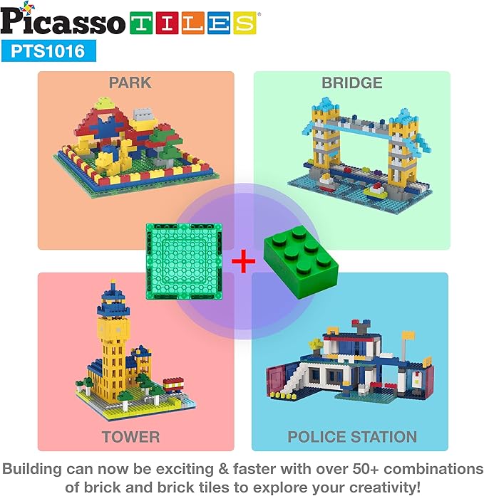PicassoTiles 1016pcs Magnetic Brick Tile and Building Brick Block Combo Set, Magnetic Tiles, Building Blocks STEM Toys, Educational Preschool Toddler Learning Toys, Kids Activity & Creativity