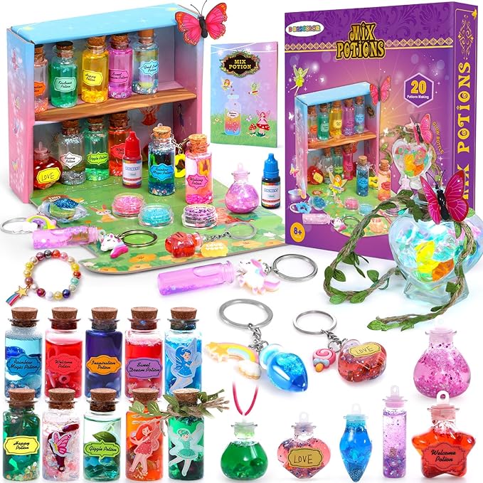 B Bascolor Fairy Themed Mixed Potion Craft Kit for Kids Girls - Potions Making Art Craft DIY Mixes Kit 21pcs Potion Bottles, Creative Magic Kit Girl Birthday Gift Toys for 6 7 8 9 10 11 12 Year Old