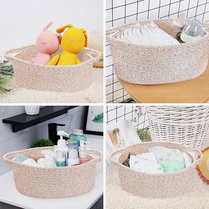ABenkle Small Basket with Handles, Boho Decorative Rope Woven Dog Cat Toy Storage Bin Shelf Storage Organizer, Easter Christmas Gift Basket, 12"x8"x5"