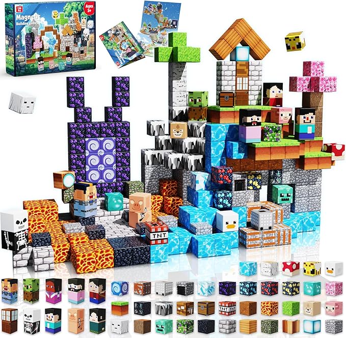 Magneverse 150 PCS 0.8in Magnetic Blocks - Easter Toys, Magnetic Building Blocks Cubes, Stacking Magnets, School STEM Toys Birthday Gifts for Boys and Girls Age 3+ Years Old (Theme: Adventure World)