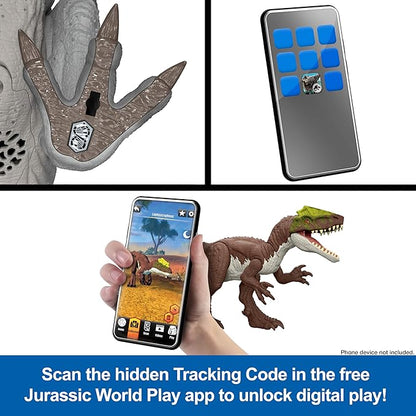 Mattel Jurassic World Wild Roar Afrovenator Dinosaur Action Figure Toy, Attack Action & Lights & Roar Sound, Scan Code for Digital Play