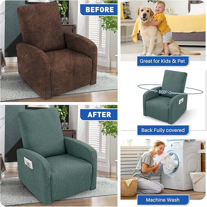 MAXIJIN Waterproof Small Recliner Chair Covers 3 Pieces Recliner Cover That Stay in Place, Lazy Boy Recliner Slipcovers with Pockets Reclining Protector for Pet (Small Recliner, Pea Green)