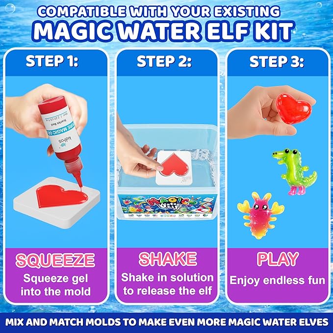 Kiditos Magic Water Elf Mixed Cute Mold Set – 10 Reusable BPA Free Plastic Shapes for Creating Colorful Water Elves, STEM Craft Toy for Kids