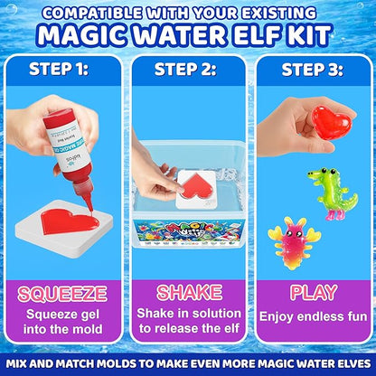 Kiditos Magic Water Elf Mixed Cute Mold Set – 10 Reusable BPA Free Plastic Shapes for Creating Colorful Water Elves, STEM Craft Toy for Kids