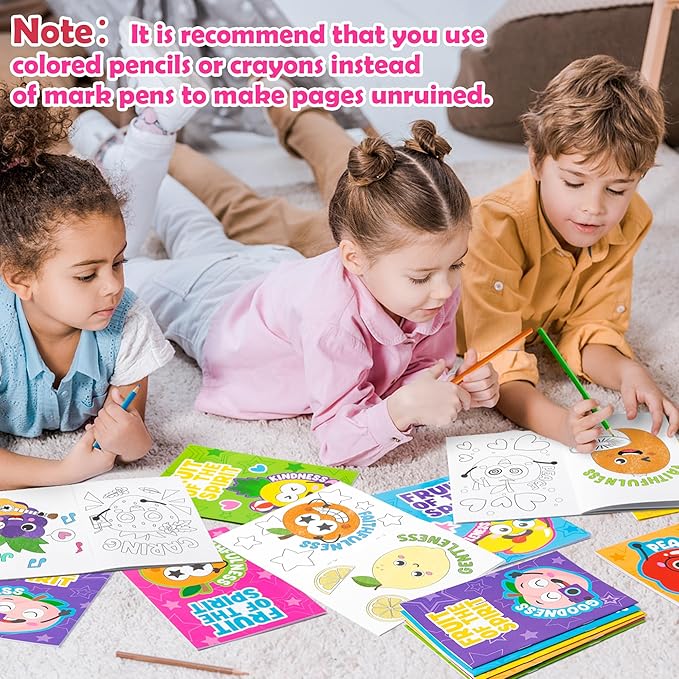 Dvbonike 48Pcs Fruit of the Spirit Coloring Books - Religious Bible DIY Color-in Pages Booklet Bulk Drawing Holiday Christian Activity Supplies for Sunday School Classroom Reward Artwork Gift for Kids
