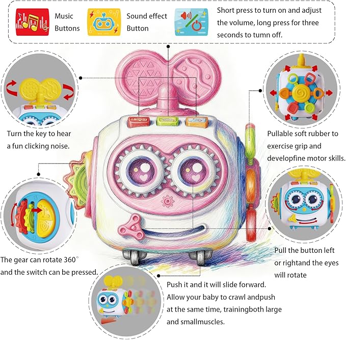 Toys for 1+ Year Old Girl, Musical Busy Cube for Toddlers 1-3 year old, Montessori 6-in-1 Activity Cube with Lights & Sounds, Wheels for Tummy Time & Crawling Training, Birthday Gifts for Baby Girl