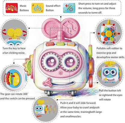 Toys for 1+ Year Old Girl, Musical Busy Cube for Toddlers 1-3 year old, Montessori 6-in-1 Activity Cube with Lights & Sounds, Wheels for Tummy Time & Crawling Training, Birthday Gifts for Baby Girl