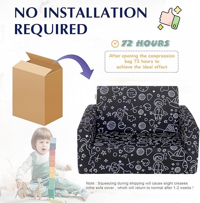 MallBest Kids Sofas Children's Sofa Bed Baby's Upholstered Couch Sleepover Chair Flipout Open Recliner (Black/Rocket)