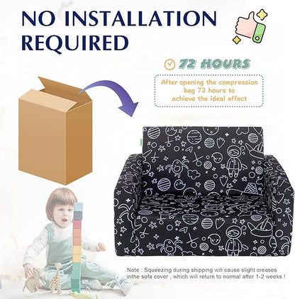 MallBest Kids Sofas Children's Sofa Bed Baby's Upholstered Couch Sleepover Chair Flipout Open Recliner (Black/Rocket)