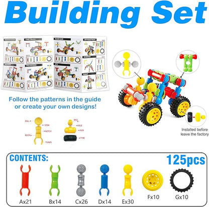STEM Building Toys for 3 4 5 6 7 8 Year Old Boys Girls, 125 Pcs Stem Toys for 5 Year Old Building Blocks Educational STEM Kit Learning Creative Toys for 3-5 4-8 5-7 6-8 Kids, Birthday Gifts for Kids