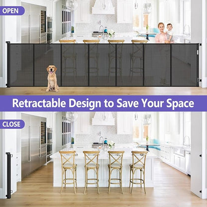 42 Inch Extra Tall Baby Gate 120 Inch Extra Wide Retractable Baby Gates for Large Openings, Upgraded Retractable Gate Keeps Pets from Getting Under Extra Tall Pet Gate, Indoor/Outdoor Long Baby Gate