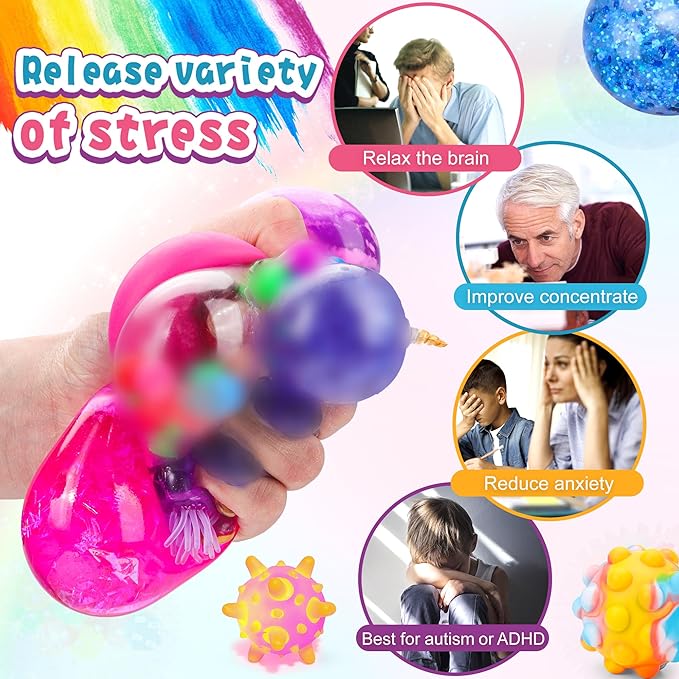 36 Pack Stress Balls, Squishy Balls, Squishy Fidget Stress Relief, Squeeze Ball for Adults Stress Relieve, Prize Box for Friends, Party Favors