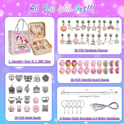 DIY Charm Bracelet Making Kit for Girls Christmas Gifts, 162Pcs Kids Jewelry Making Kit for Girls 4-6 8-12, Birthday Gifts for Girls Age 8-10 with Portable Bracelet Organizer Box