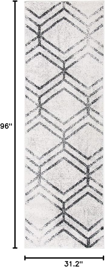 SAFAVIEH Adirondack Collection Runner Rug - 2'6" x 8', Ivory & Grey, Modern Geometric Distressed Design, Non-Shedding & Easy Care, Ideal for High Traffic Areas in Living Room, Bedroom (ADR253A)