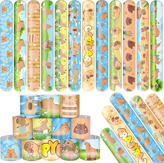 48 PCS Capybara Slap Bracelets Birthday Party Favors and Goodie Bag Fillers for kids Fun Capybara Wristbands for Party Decorations and Supplies