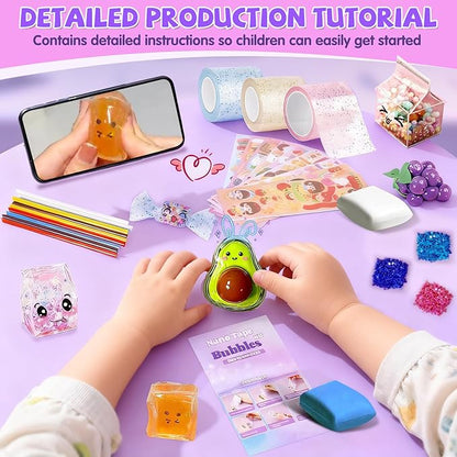 Lokuc Nano Tape Bubble Kit for Kids, 52 Pcs Nano Tape Squishy Maker Kit with Box, Arts & Crafts for 4 5 6 7 8 Year Toddler Girl, Birthday, Halloween, Christmas Gifts for Boys and Girls