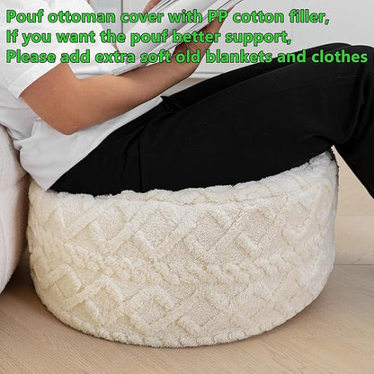 Pouf Ottoman Stuffed 20x20x12 Inches Floor Pouf Plush Fiber Ottoman Foot Rest Under Desk Foot Stool for Living Room Bedroom (Cream)