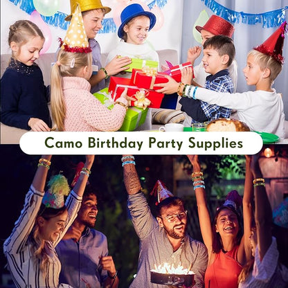 Inbagi 100 Pcs Camouflage Army Rubber Bracelets Camouflage 4 Styles Assorted Wristbands Camo Military Stretch Rubber Bracelets for Men Kids Women Army Party Gifts Birthday Party Decorations Supplies