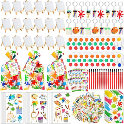 HyDren Paint Party Favors Include Mini Watercolor Paint Set Small Painting Canvas with Easel Palette Brush Paint Stickers Tattoo Sticker Keychain for Class Birthday Art Party(189 Pcs, Creative Style)