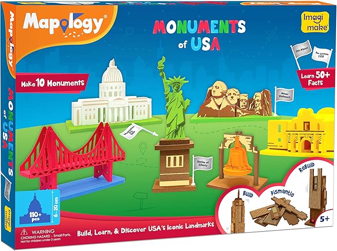 Imagimake Mapology Monuments of USA | 3D Puzzles for Kids | STEM Toys & Games | Educational Toys for Kids 5-7 | Birthday Gift for Boys & Girls Age 5 Years & Up | Easter Gifts for Kids | Easter Toys