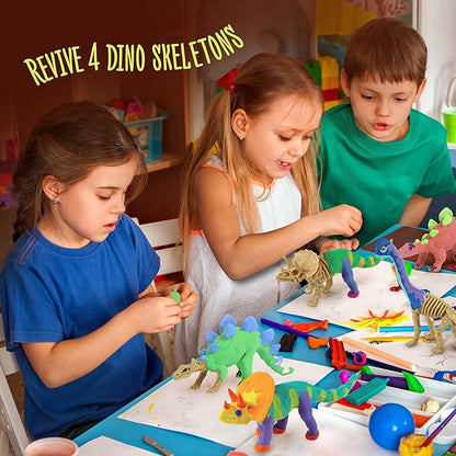 Dino Models, Clay Craft Kit - Dinosaur Arts and Crafts for Kids - Easter Gifts for Boys & Girls - Build 4 Dinos with Air Dry Magic Modeling Model Set Ages 3, 4, 5, 7, 8+ Boy or Girl