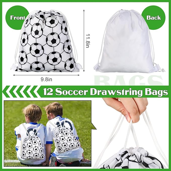 48 Pcs Soccer Party Favors Supplies, 12 Soccer Silicone Bracelet 12 Soccer Drawstring Treat Bag 12 Mini Soccer Stress Ball and 12 Soccer Keychains for Birthday Soccer Party Decorations Gift Kids