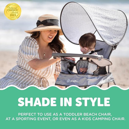 Baby Delight Go with Me Venture Portable Chair | Indoor and Outdoor | Sun Canopy | 3 Child Growth Stages | Elephant Grey