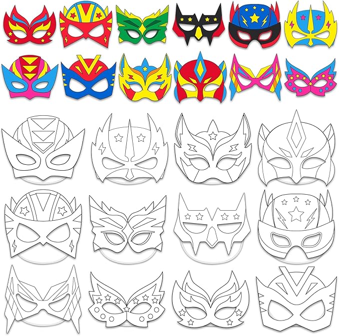Lonfliness 36 Set Super Theme Hero Coloring Mask Craft for Kids Color Your Own Paper DIY Kit Hero Theme Mask Crafts Helmet Craft for Fun Home Activities Masquerade Party Supplies Super Party Favors
