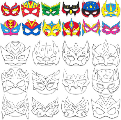 Lonfliness 36 Set Super Theme Hero Coloring Mask Craft for Kids Color Your Own Paper DIY Kit Hero Theme Mask Crafts Helmet Craft for Fun Home Activities Masquerade Party Supplies Super Party Favors